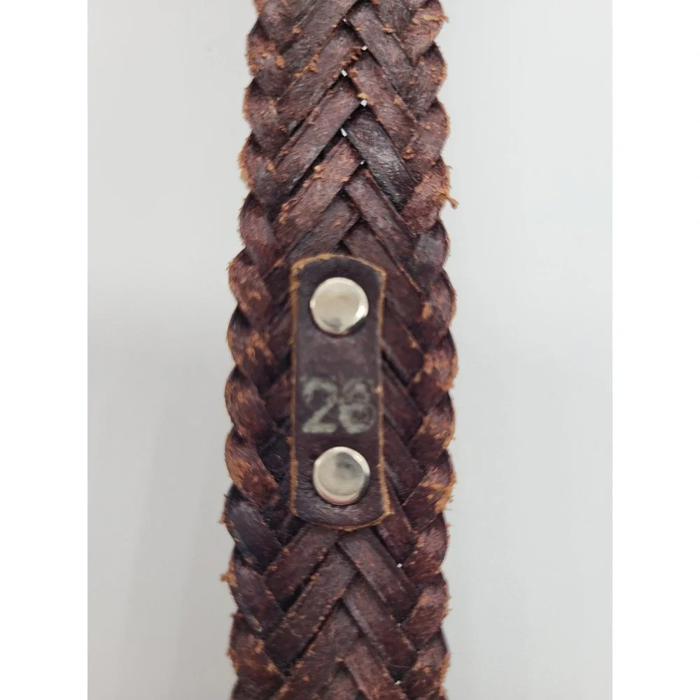 VTG Brighton Woven Braided Leather Belt Brown Floral Concho Western Boho S 28